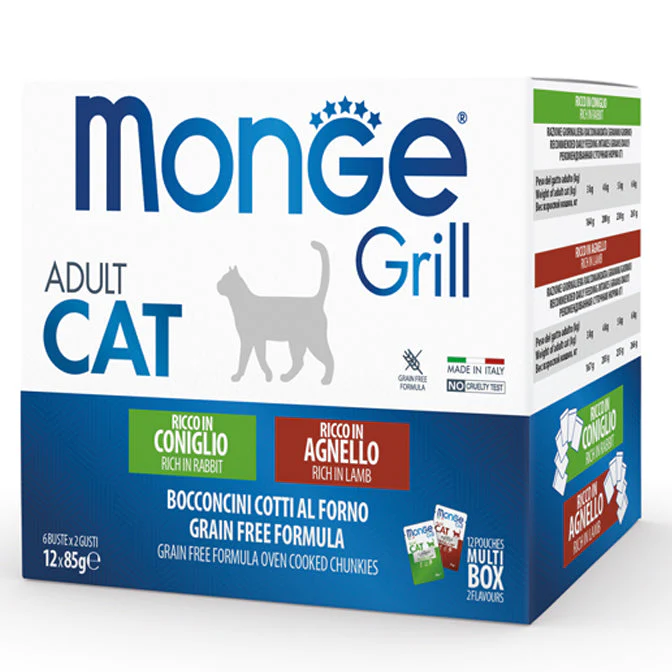 12x85g Monge Grill Grain Free Coniglio e Agnello - Gatto