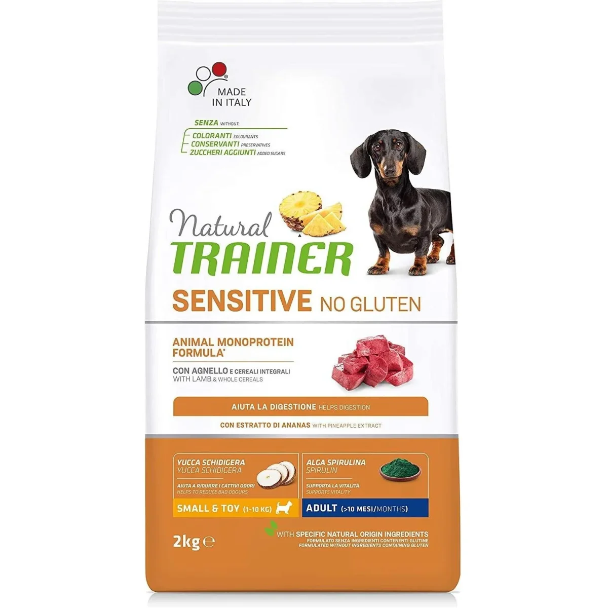Natural Trainer Sensitive No Gluten - Cibo per Cani Small&Toy Adult con Agnello e Cereali Integrali 2kg - immagine 2