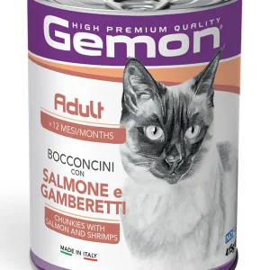 Gemon Adult Bocconcini con Salmone e Gamberetti 415g - Cibo Umido per Gatti