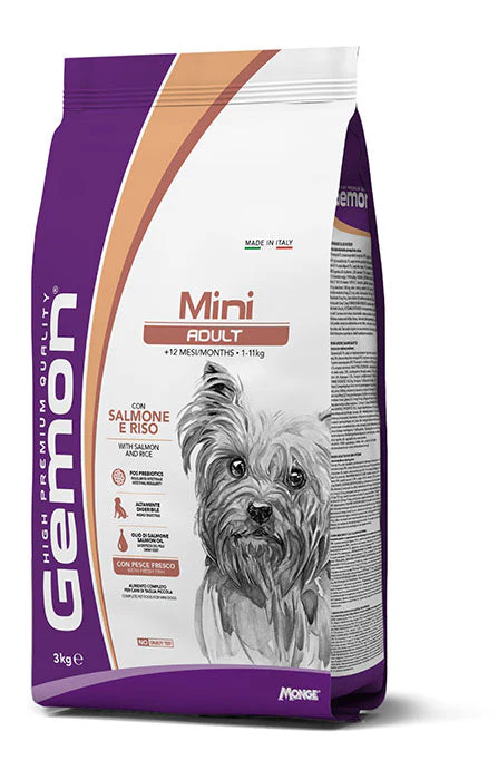 Gemon Mini Adult con Salmone e Riso 3kg Crocchette per Cani
