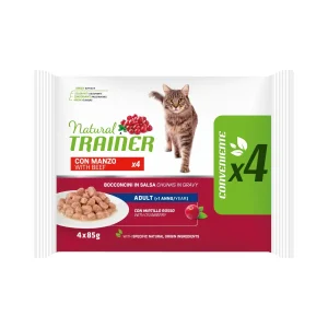 Natural Trainer Adult con Manzo 4x85g Cibo Umido per Gatti