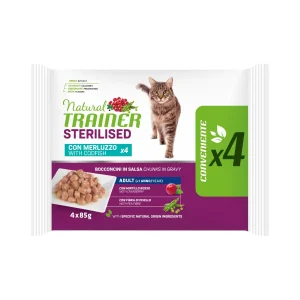 Natural Trainer Sterilised con Merluzzo 4x85g Umido per Gatti Sterilizzati