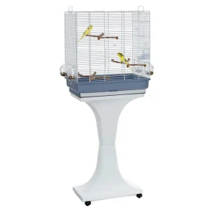 Gabbia Camilla bianca e blu con supporto e ruote