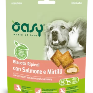 Oasy Biscotti Ripieni con Salmone e Mirtilli - Snack per Cani