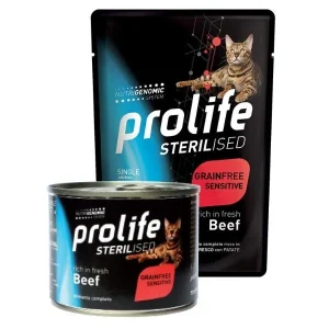 Prolife Sterilised Grain Free Sensitive Manzo 85g - Cibo Umido per Gatti Sterilizzati