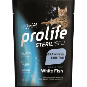 Prolife Sterilised Grain Free Sensitive Pesce Bianco 85g - Cibo Umido per Gatti Sterilizzati