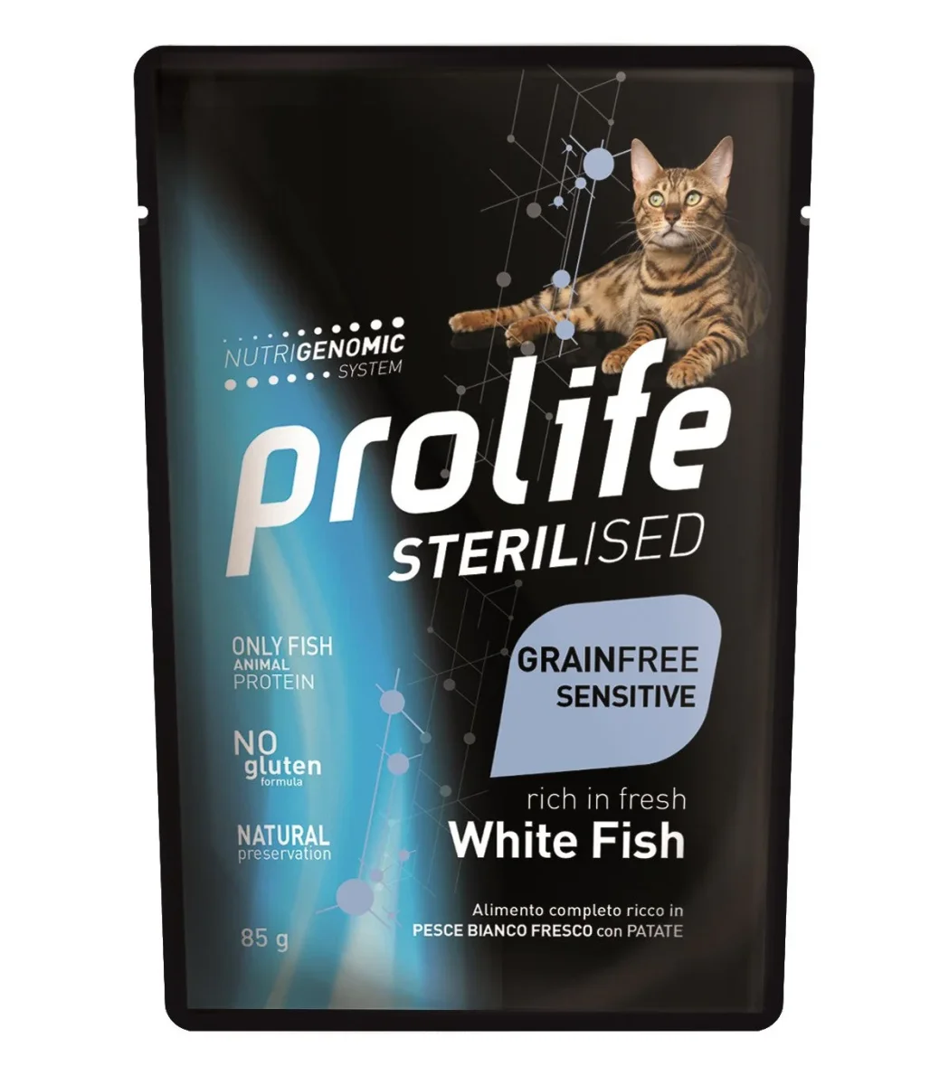Prolife Sterilised Grain Free Sensitive Pesce Bianco 85g - Cibo Umido per Gatti Sterilizzati - immagine 2