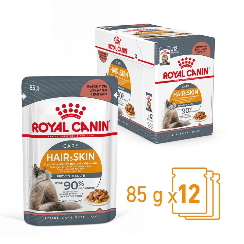 12x85g Royal Canin Hair&Skin Care in Salsa - Umido Gatto
