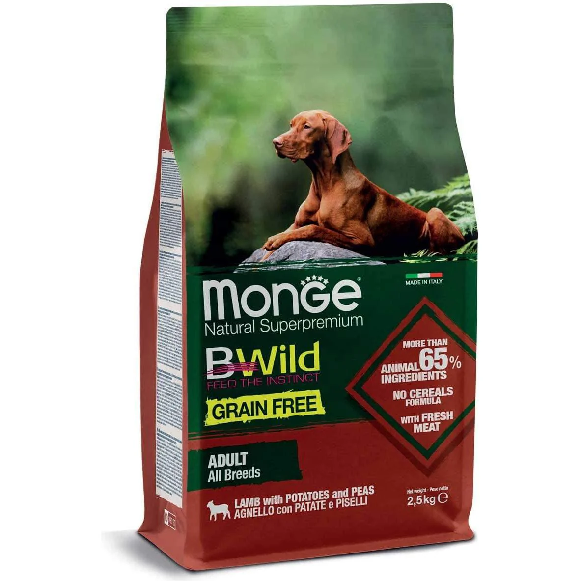 Monge BWild Grain Free Adult Agnello Patate e Piselli 2,5kg - Cane