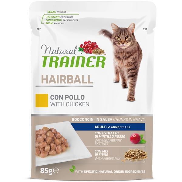 Natural Trainer Hairball con Pollo 85g Cibo Umido per Gatti
