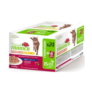 Natural Trainer Adult con Pollo e Salmone 24x85g Umido per Gatti