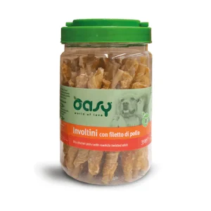 Oasy Involtini con Filetto di Pollo Barattolo Snack Cani 350 Gr