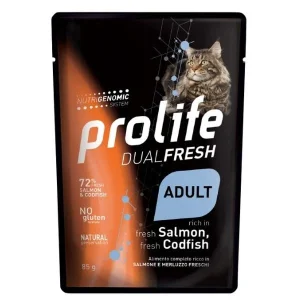 Prolife Dual Fresh Adult Salmone e Merluzzo 85g - Cibo Umido per Gatti